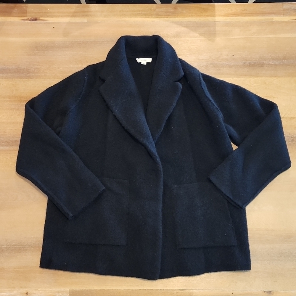 VINCE Oversized Sweater Knit Blazer Merino Wool Alpaca Black Open Front Large - Picture 7 of 16